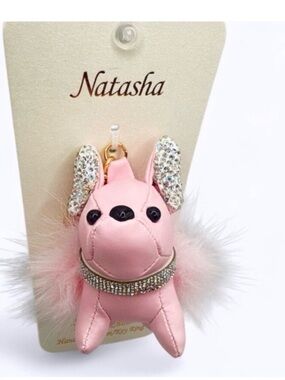 Natasha Couture Pink French Bulldog Keychain Bag Charm NWT